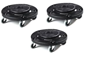 Tiger Chef Commercial 5 Caster Trash Can Dollies, 18-inch by 6-inch, Black Plastic Dolly with Casters, for Round Trash Cans, Waste Container Dollies Trash Dolly (3 Pack)
