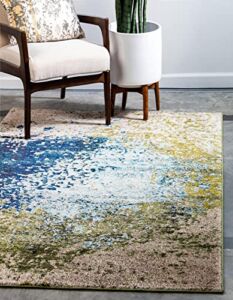Unique Loom Estrella Collection Abstract, Modern, Light Colors, Distressed Area Rug, 9 ft x 12 ft, Blue/Beige