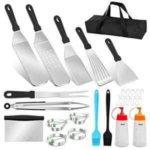 Griddle Accessories, 27PCS Flat Top Grill Accessories Set for Blackstone and Camp Chef, Including Spatula, Squeeze Bottle, Tongs, Egg Rings and Bag Griddle Tools Outdoor BBQ