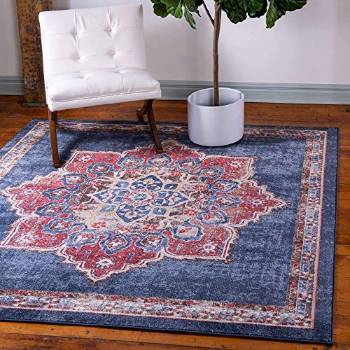 Unique Loom Utopia Collection Traditional Classic Vintage Inspired Area Rug with Warm Hues, 7 ft, Navy Blue/Burgundy | The Storepaperoomates Retail Market - Fast Affordable Shopping