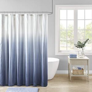 Madison Park Ara Shower Curtain, Seersucker Design Ombre Print, Modern Bathroom Decor, Machine Washable, Fabric Privacy Screen, 72×72, Blue
