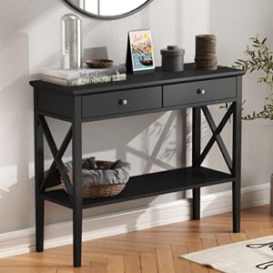 ChooChoo Oxford Console Table with 2 Drawers, Sofa Table Narrow for Entryway, Black