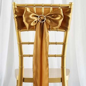 Tableclothsfactory 5pcs Gold Satin Chair Sashes Tie Bows Catering Wedding Party Decorations 6 x106