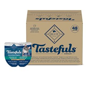 Blue Buffalo Tastefuls Spoonless Singles Adult Pate Wet Cat Food, Whitefish and Tuna Entrée, Perfectly Portioned Cups in (24) 2.6-oz Twin-Pack Trays