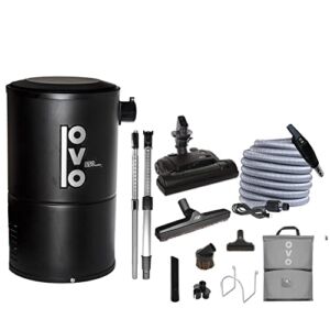 OVO Compact 550 Airwatts System Power Unit with Carpet Deluxe Accessory Kit Included Central Vacuum Cleaner, Condo-Vac, Black