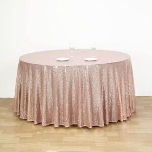 Tableclothsfactory 132″ Wholesale Premium Table Cover Sparkly Sequin Round Tablecloth for Wedding Banquet Party Home Decor – Rose Gold