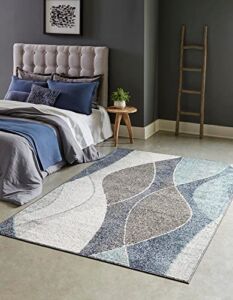 Unique Loom Autumn Collection Modern Contemporary Casual Abstract Area Rug, Rectangular 9′ 0 x 12′ 0, Blue/Ivory Tonal
