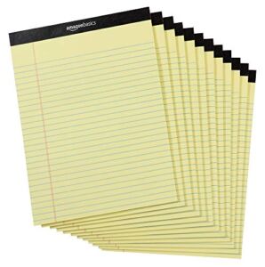 Amazon Basics Wide Ruled 8.5 x 11.75-Inch Lined Writing Note Pads – 12-Pack (50-sheet Pads), Canary