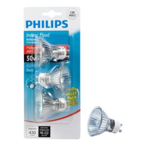 Philips 415794 Indoor Flood 50-Watt MR16 GU10 Base 120-Volt Light Bulb, 3-Pack