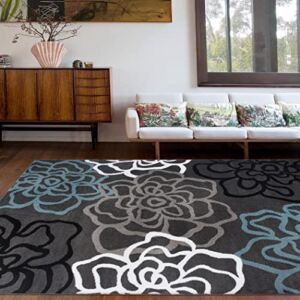 Rugshop Contemporary Modern Floral Abstract Flowers Easy Maintenance for Home Office, Living Room, Bedroom, Kitchen Soft Area Rug 5′ 3″ X 7′ 3″ Gray