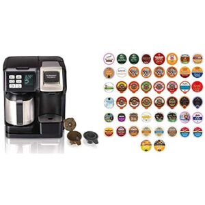 Hamilton Beach FlexBrew Thermal Coffee Maker, Single Serve & Full Pot, Black and Stainless & Variety Pack of Coffee, Tea, and Hot Chocolate – Great Sampler of Coffee, Tea – Huge 50 Pack of Pods