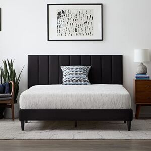 Lucid Twin XL Bed Frame with Headboard – Vertical Channeled Upholstered Platform Frame – Twin XL Size Bed Frame with Headboard – No Box Spring Needed – Black