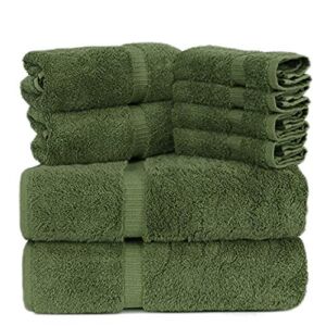 Towel Bazaar Premium Turkish Cotton Super Soft and Absorbent Towels (8-Piece Towel Set, Moss Green)