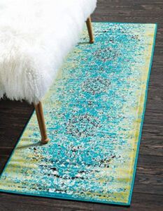 Unique Loom Imperial Collection Distressed, Bright Colors, Floral, Vintage, Modern, Traditional Area Rug, 2 x 6 ft, Blue/Green
