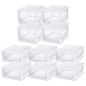 Sterilite (4 Pack 27 Quart + (6 Pack) 16 Quart Stackable Sturdy Plastic Storage Drawer Container for Home and Office Organization, White