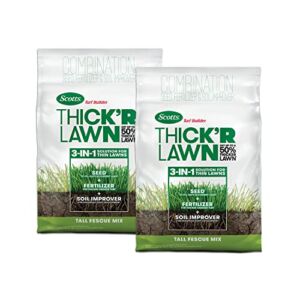 Scotts Turf Builder Thick’R Lawn Tall Fescue Mix: Seed, Fertilizer, Soil Improver, 12 lbs., 2-Pack