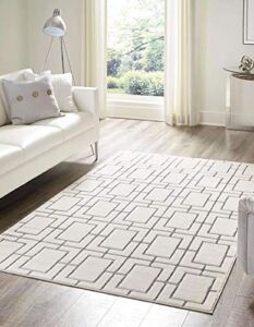 Unique Loom Glam Collection Geometric, Squares, Metallics, Modern, Chic Area Rug, 5 ft x 8 ft, White/Silver