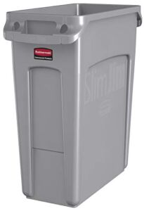Rubbermaid Commercial Products Slim Jim Plastic Rectangular Trash/Garbage Can with Venting Channels, 16 Gallon, Gray (1971258)