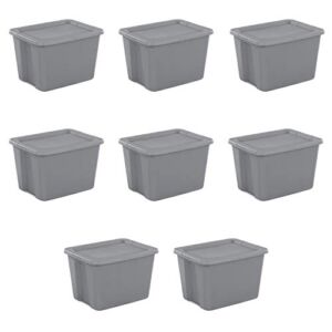 STERILITE Case of 8 Bins 18 Gallon Containers 68 Liter Gray Storage Totes Steel Colored Organization Boxes