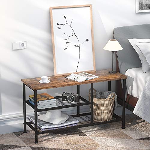 Karcog Shoe Rack Bench for Entryway with Boot Organizer, Industrial Entry Bench with Shoe Storage Shelf, 3-Tier Small Rustic Shoe Rack for Small Spaces, Metal Shoe Rack with Wood Bench | The Storepaperoomates Retail Market - Fast Affordable Shopping
