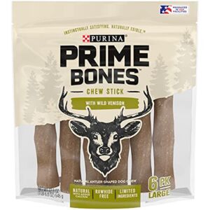 Purina Prime Bones Made in USA Facilities Limited Ingredient Natural Large Dog Treats, Chew Stick with Wild Venison – 6 ct. Pouch