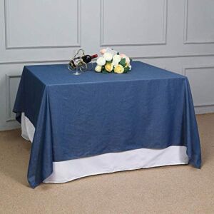 TABLECLOTHSFACTORY 85″ x 85″ Dark Blue Faux Denim Polyester Table Overlays Square Tablecloth Cover for Wedding Party Event Banquet