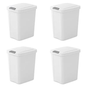 Sterilite 10438004 7.5 Gallon TouchTop Wastebasket, White w/ Titanium Latch, 4-Pack