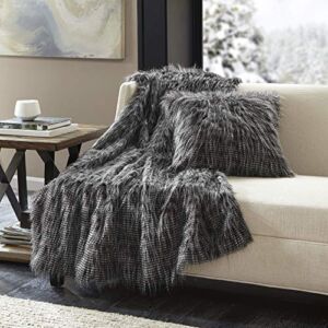 Madison Park Edina Luxury Faux Fur Throw Black 50*60 Premium Soft Cozy Faux Fur For Bed, Coach or Sofa