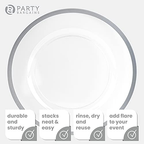 Party Bargains 13″ In Charger Plates [8 Pack] Clear With Silver Rim. Disposable Heavy Duty Plastic Dinner Chargers. Durable Heavy Weight Charger Service Plates. Tableware For Weddings, Formal Events | The Storepaperoomates Retail Market - Fast Affordable Shopping