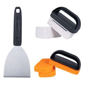 Blackstone 5463 Cleaning Tool Kit (8 Pieces) BBQ Grill Flat Top Indoor/Outdoor Accessories-1 Stainless Steel Griddle Scraper, 3 Scouring Pads, 2 Pumice Stone with Handle, Black, Orange, Silver