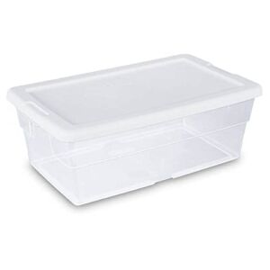 Sterilite 6 Quart Clear Plastic Stacking Storage Container Tote with White Lid for Garage, Kitchen, and Closet Organization, 24 Pack