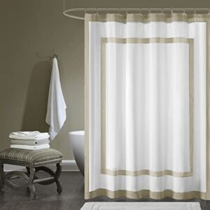 Madison Park Greyson Shower Curtain, Pieced Border Design, Modern Bathroom Décor, Machine Washable, Fabric Privacy Screen, 72×72, Taupe