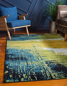 Unique Loom Lyon Collection Modern Abstract Area Rug, 6 x 9 ft, Light Green/Blue