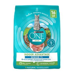 Purina ONE High Protein, Natural Senior Dry Cat Food, Indoor Advantage Senior+ – 16 lb. Bag