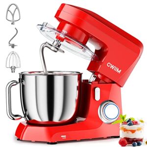 Stand Mixer, CWIIM 10+P Speed 4.8 QT Food Mixer with Dough Hook Whisk Beater Splash Guard Mixing Bowl, Tilt-Head Kitchen Electric Mixer for Baking Egg Bread Cakes Cookie Pizza Salad (Red)