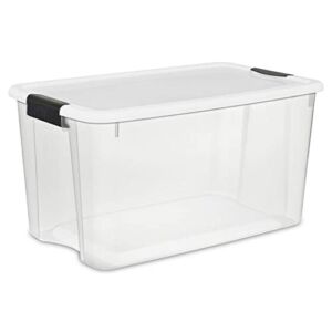 Sterilite 70 Quart Ultra Clear Plastic Stacking Storage Container Tote with Latching Lid for Home Organization in Garage, Attic, or Closets, 16 Pack