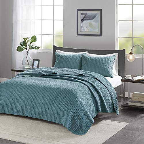Madison Park Keaton Quilt Set-Casual Channel Stitching Design All Season, Lightweight Coverlet Bedspread Bedding, Shams, King/Cal King(104″x94″), Stripe Teal | The Storepaperoomates Retail Market - Fast Affordable Shopping