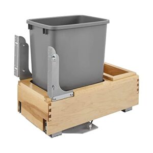 Rev-A-Shelf 4WCBM-15DM-1 Single 35 Quart Maple Bottom Mount Pullout Waste Container Trash Cans with Soft Open and Close Slide System, Silver