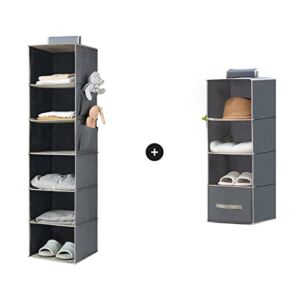 YOUDENOVA Hanging Closet Organizers and Storage, 6-Shelf Hanging Closet Shelves & 4-Shelf Closet Hanging Storage with Drawers