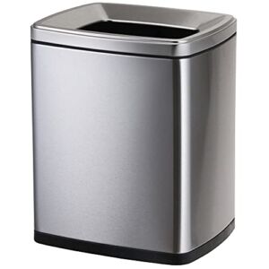 Stainless Steel Rectangular Shape Open top Trash can, Bathroom Garbage can, Kitchen, Office, Split Design Household Trash can，Double bin (4gallon Silver)