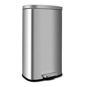 HEMBOR 8 Gallon(30L) Trash Can, Brushed Stainless Steel Rectangular Garbage Bin with Lid and Inner Buckets, Soft Step and Silent Open Close Dustbin, Suit for Home Bathroom, Kitchen and Office