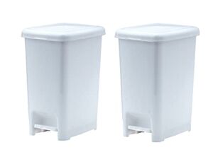Superio 10.5 Gallon Slim Step On Pedal Plastic Trash Can, Waste Bin for Under Desk, Office, Bedroom, Bathroom- 42 Qt Beige 2 Pack (White)