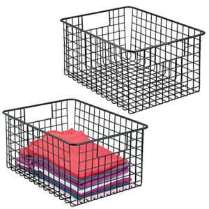 mDesign Metal Wire Closet Storage Basket Organizer with Handles for Organizing Bedroom, Bathroom, Mudroom, Entryway, Hallway, or Linen Closets – Concerto Collection – 2 Pack – Black