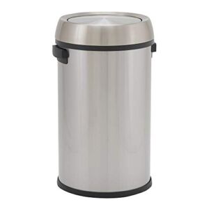 Design Trend Round Stainless Steel Commercial Trash Can with Swing Lid | 65 Liter / 17 Gallon, Silver