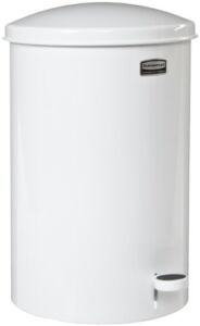 Rubbermaid Commercial FGST35EPLWH The Defenders Steel Step Trash Can with Plastic Liner, 3.5-Gallon, White