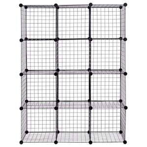 HAPPYGRILL 12-Cube Metal Wire Storage Cubes, Free Standing Modular Shelving Grids, Customizable Metal Rack Bookcase DIY Storage Organizer (42″ x 14″ x 56″(L x W x H))
