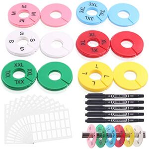 Mardatt 54Pcs Clothing Size Dividers Round Sizing and Blank Divider for Clothes Rack Color-Coding Assortment Kit Including S-XXXL Closet Size Dividers and Blank Dividers w Markers and Adhesive Labels