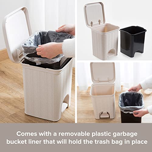 Rattan Style Plastic Garbage Can – Touchless Trash Can with Foot Pedal – Step On Trash Can with Lid – Double Barrel Trash Can for Bathroom – Kitchen Trash Can – Pop Up Trash Bin – 7.8″x12.4″ – Beige | The Storepaperoomates Retail Market - Fast Affordable Shopping