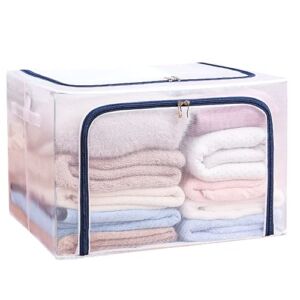BESTUNIHOM PVC Clear Window Storage Box,Waterproof Storage Organizers for Clothing,Quilts,Kids toys, Books,Offic Storage Bins with Double-way Zippers, Blue 110L SNX-JWB01BL110