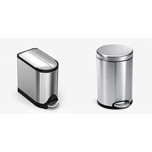 simplehuman 10 Liter / 2.6 Gallon Butterfly Lid Bathroom Step Trash Can, Brushed Stainless Steel & Gallon Round Bathroom Step Trash Can, 4.5 Liter / 1.2 Gallon, Brushed Stainless Steel